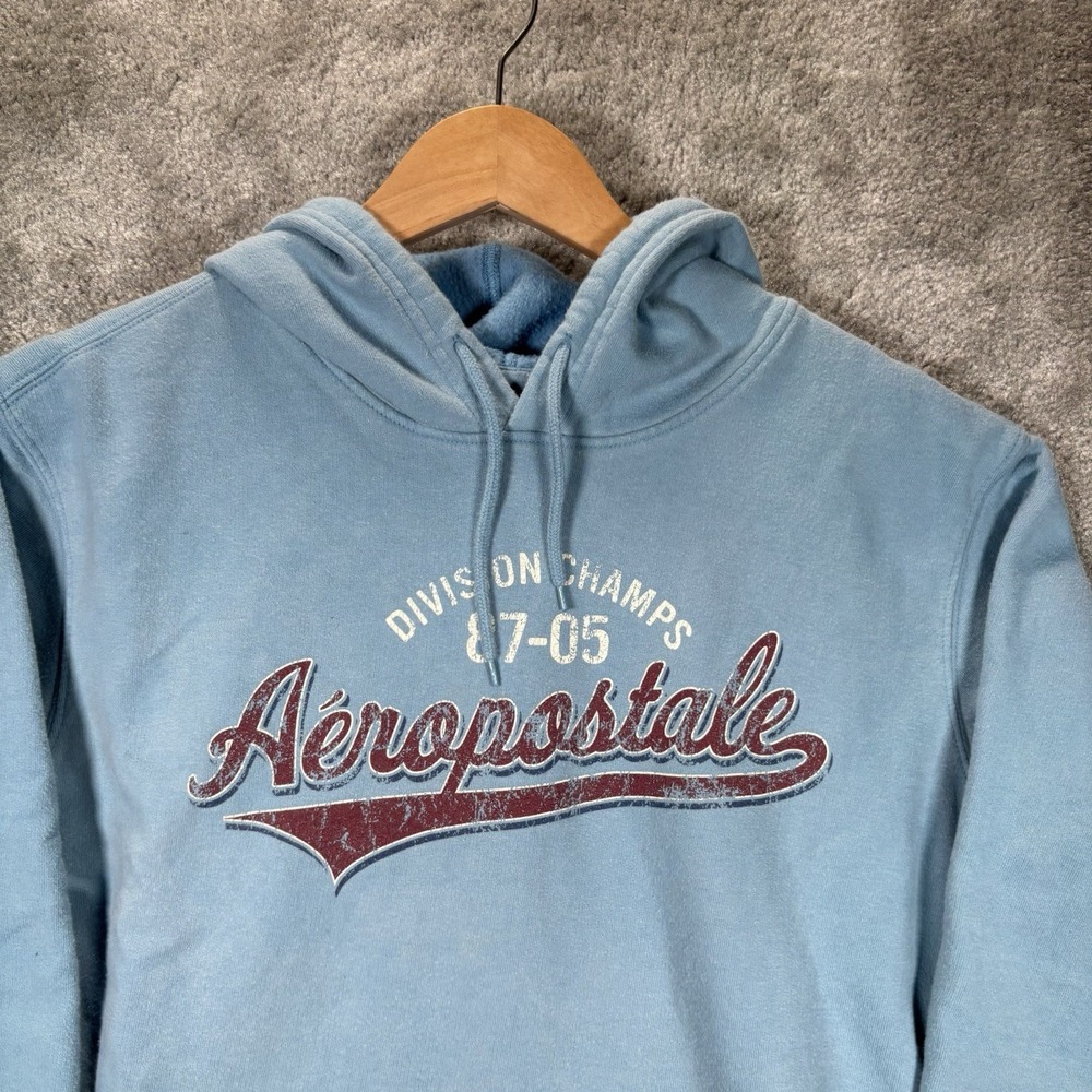 Vintage Aeropostale Hoodie Sweatshirt Mens S Pullover Blue Fleece‎ Graphic Y2K
